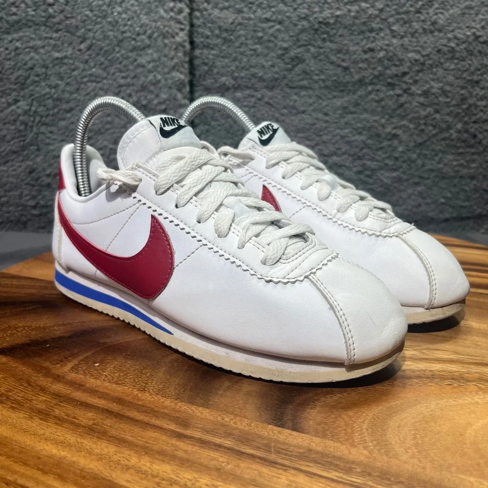 Nike Cortez Classic White Red Blue Leather Womens Casual Sneakers Shoes Size 7.5